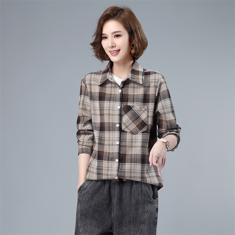 休闲时尚加绒格子衬衫,女装衬衫,小林双子