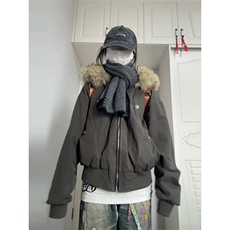 座山雕棉服男女同款加厚美式短款毛领棉衣小众设计感连帽二棉外套，男装棉衣，电商C310
