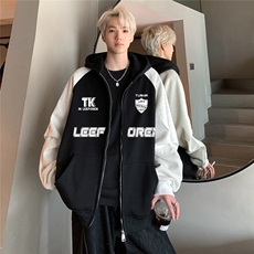 撞色插肩袖卫衣开衫外套秋冬美式休闲运动拼接上衣JK119-P78，男装卫衣，电商C307