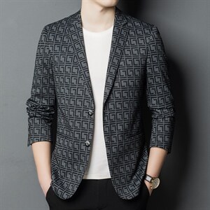 西服男秋季潮款休闲印花小西服上衣中年男士单西外套ASD2290-P180，男装西服，电商B212（原钱塘6029）