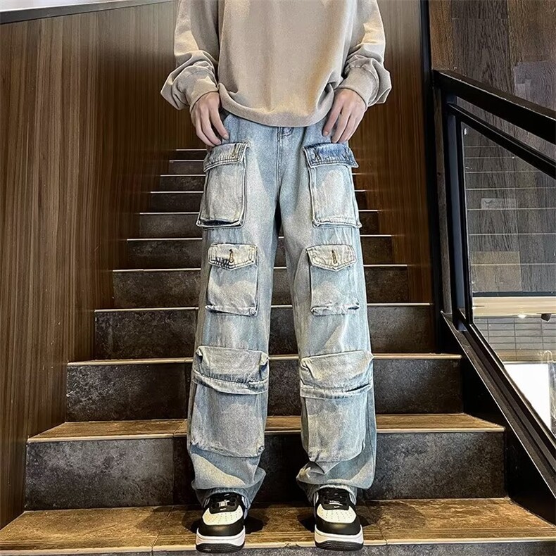 美式高街牛仔裤男韩版潮流痞帅多口袋KM126-P65,男装牛仔裤,星座1109-3