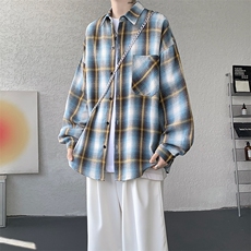 衬衫男春季新款港风宽松大码磨毛格子长袖衬衣CS131-特P28，男装衬衫，星座214-3