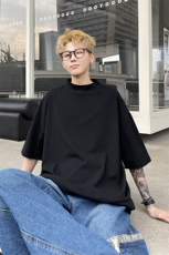 夏季新款基础纯色中领短袖T恤男潮美式休闲落肩半袖体恤D135/P30，男装T恤，电商B209