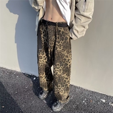 秋款2023新款休闲裤男生潮流直筒豹纹款百搭垂感阔腿长裤~K28144，男装休闲裤，星座601-2