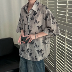 2025现货印花短袖衬衣男潮牌冰丝花衬衫A351-AC25603-p48控89，男装T恤，电商A351