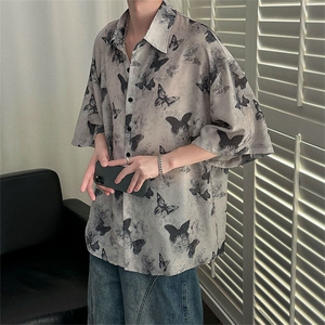 2025现货印花短袖衬衣男潮牌冰丝花衬衫A351-AC25603-p48控89图片