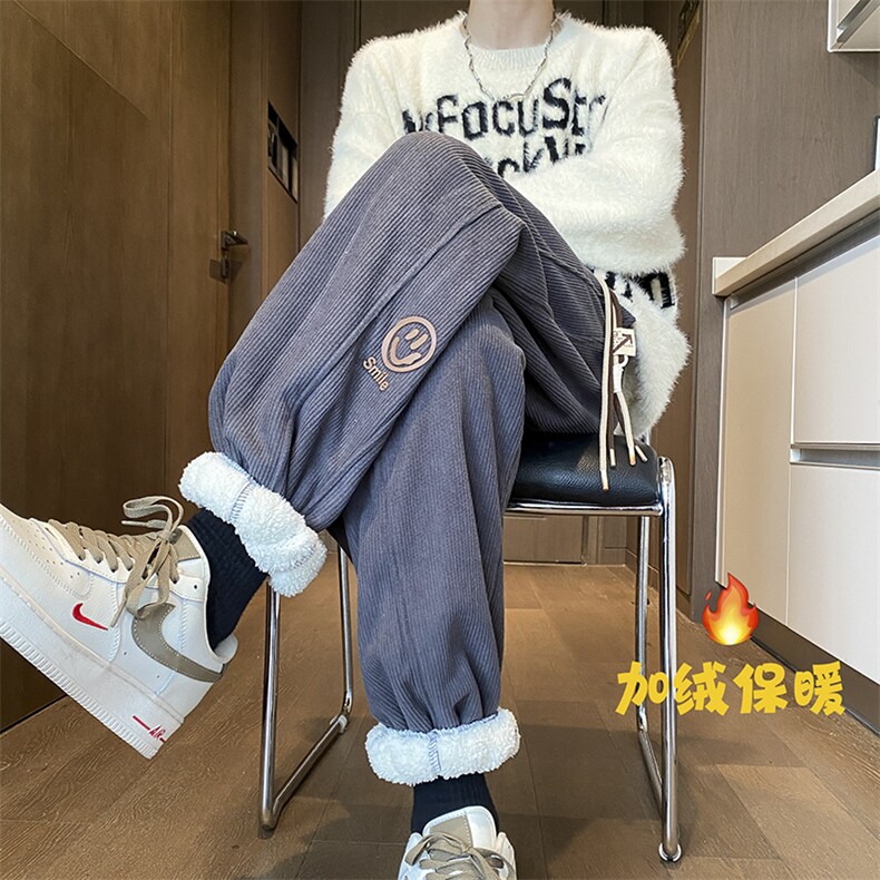 秋冬加绒加厚灯芯绒笑脸贴标休闲裤kk372p60,男装休闲裤,星座712