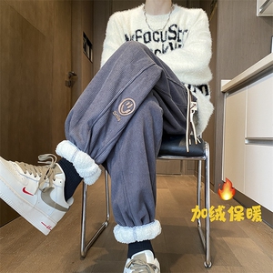 秋冬加绒加厚灯芯绒笑脸贴标休闲裤 kk372 p60图片