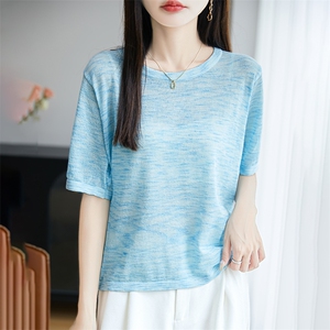 圆领简约彩纱针织衫正肩短袖T恤女2025夏季休闲薄款半袖小衫上衣图片