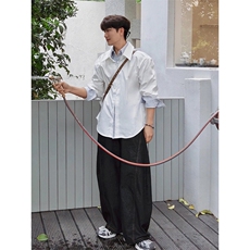 美式白色条纹撞色假两件衬衫男款夏季痞帅高级感衬衣外套，男装衬衫，四季星座505