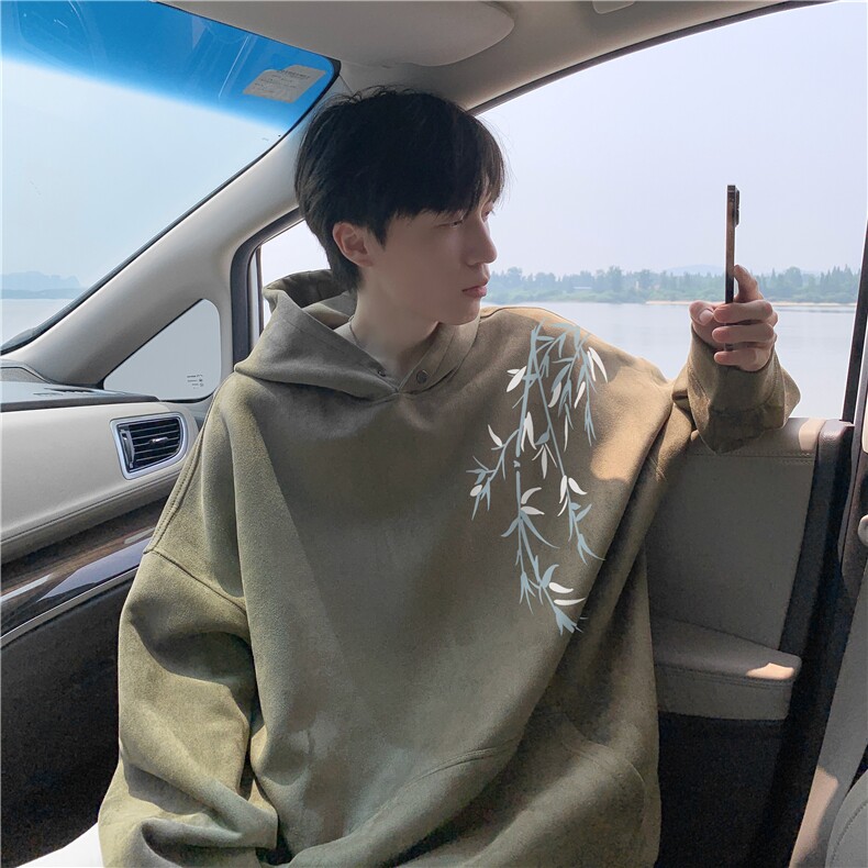 抖音品质秋季新款新中式竹叶印花麂皮绒卫衣wljp262-特45控79,男装卫衣,星座605(原A050)