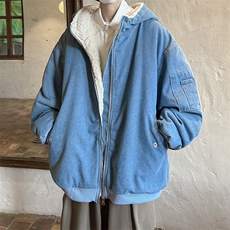 控价158牛仔棉衣男大码加绒羊羔绒牛仔棉服男棉袄NM53326-P140，男装棉衣，电商A040