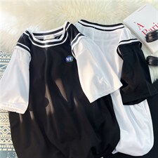 假两件篮球服撞色上衣2022夏季新款韩版百搭T恤衫宽松T1121-P18，男装T恤，星座512-2