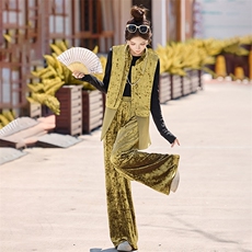 两件套女2025秋季时尚气质无袖单排扣丝绒套装，女装套装/套裙，天丝秀
