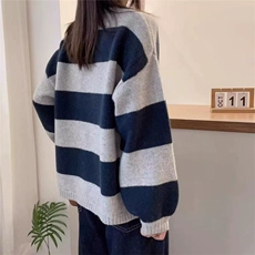 秋冬新款条纹针织套头上衣时尚百搭，女装针织衫/毛衣，泰沅羊绒