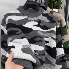 重工复古拼色波浪纹手工粗棒针圆领针织开衫外套毛衣上衣加厚，男装针织衫/毛衣，星座506A