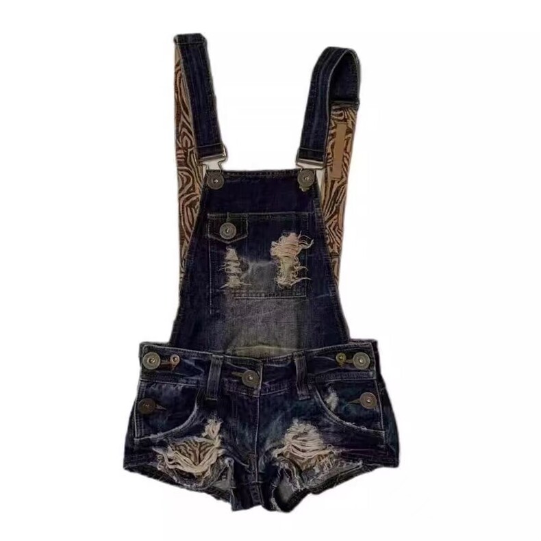 复古蓝色破洞分体两穿牛仔背带短裤女夏季辣妹宽松显瘦百搭热裤子,男装牛仔裤,星座1210-1