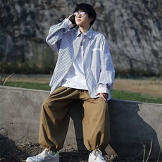 2025长袖条纹衬衫男款春季日系百搭宽松休闲痞帅衬衣外套，男装衬衫，星座506A