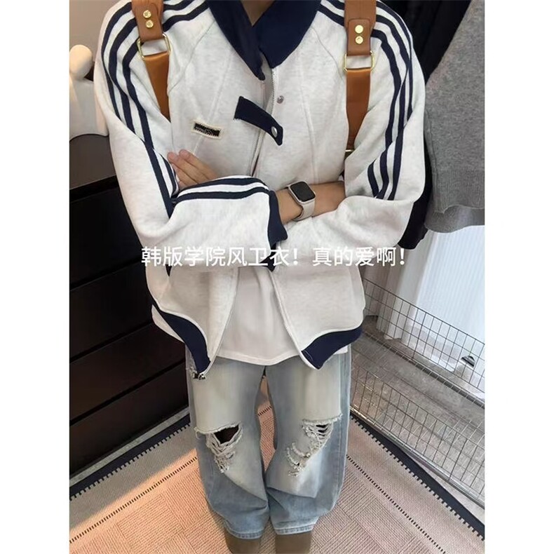 网图三条杠立领卫衣外套男美式棒球服学院风运动夹克WY6798-特P53,男装夹克,星座1007（原301D）