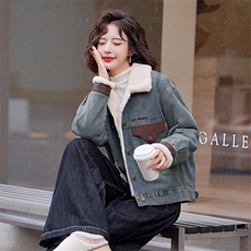 冬季保暖加绒加厚牛仔外套女2024新款时尚宽松百搭休闲羊羔绒棉服，女装棉衣/棉服，靓星雨
