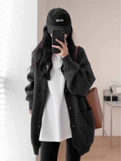 新款纯色单排扣针织开衫时尚长袖，女装针织衫/毛衣，思途羊绒