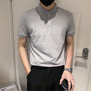 灰色2023社会小伙修身纯色polo衫男士短袖T恤PL88-P35特 控价59图片