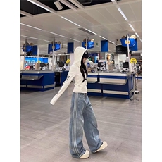 2025韩春夏onebrand香蕉裤拼接缝线洋气浅蓝色直筒牛仔裤，男装牛仔裤，四季星座505
