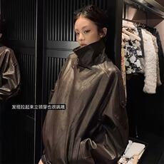 美式美拉德复古做旧工艺棕色皮衣街头腔调高级感皮衣外套女，男装皮衣，星座1210-1