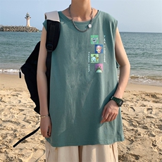 ！港风2023夏季无袖背心男加肥加大码宽松短袖T恤男BX268-P20，男装背心/马甲，电商B371