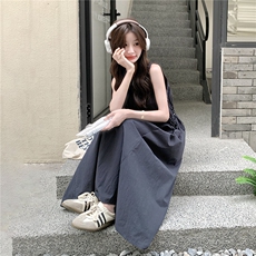 简约休闲显瘦背心连衣裙女2025年夏季新款韩系收腰无袖百搭长裙子，女装连衣裙，琦鑫阁（原依鑫阁）