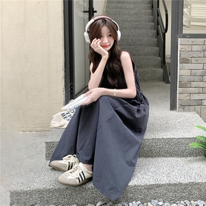 简约休闲显瘦背心连衣裙女2025年夏季新款韩系收腰无袖百搭长裙子，女装连衣裙，琦鑫阁（原依鑫阁）