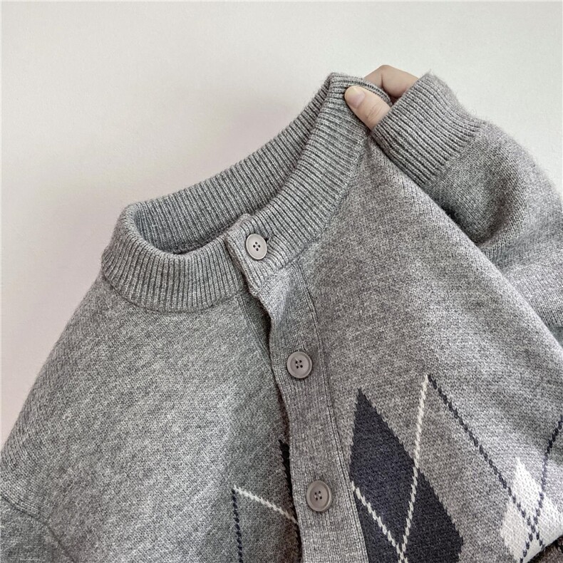 M516-特P68民族风针织开衫男女韩版潮流菱形格宽松毛衣外套情侣装，男装针织衫/毛衣，电商D310B