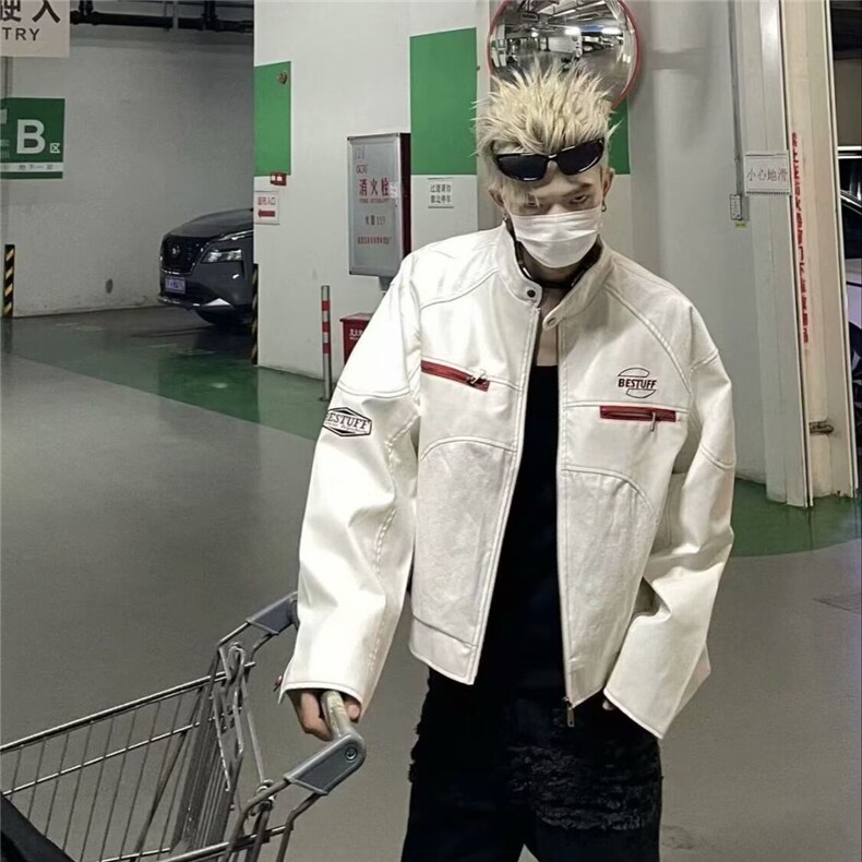 欧美街头潮流宽松机车服皮衣男潮痞帅气高级感飞行员PU皮夹克外,男装夹克,星座218-1（原230）