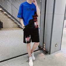 2024夏季新款短袖T恤套装青少年休闲宽松潮流两件套男装F48P58，男装休闲套装，电商A086