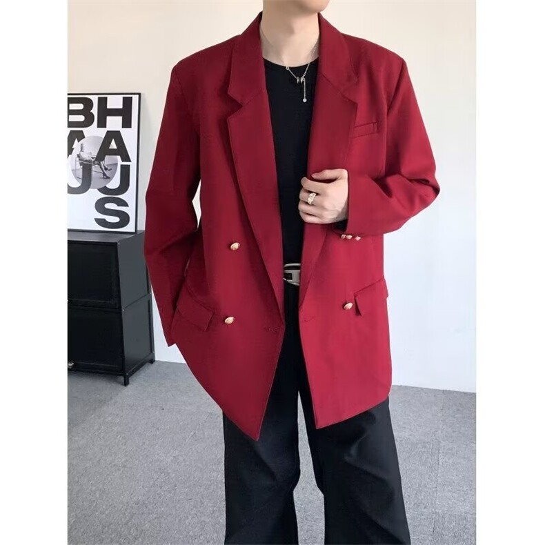 红色学院风dk制服红西服jk外套休闲痞帅毕业拍照校供高级西装班服,男装西服套装,星座506A