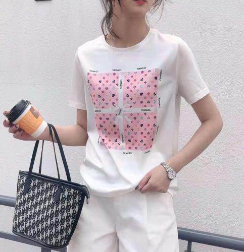 （现货）夏季新款高弹牛奶丝印花面料T,女装,格瑞琪