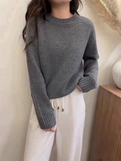 圆领羊毛衫女宽松软糯慵懒风羊毛短款纯色打底衫，女装羊毛衫，思途羊绒