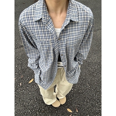 长袖衬衣男夏季新品港风宽松大码青年蓝色格子衬衫CS279-P40，男装衬衫，星座301C-5