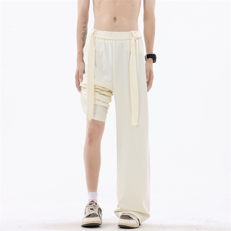 夏季新款休闲裤男纯色织带冰丝裤小众百搭长裤K3518-P45控68,男装休闲裤,星座209-2