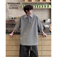 8XL-M假两件衬衫领短袖T恤大码夏季条纹拼接polo衫半袖DX1211/P45，男装Polo衫，电商B238