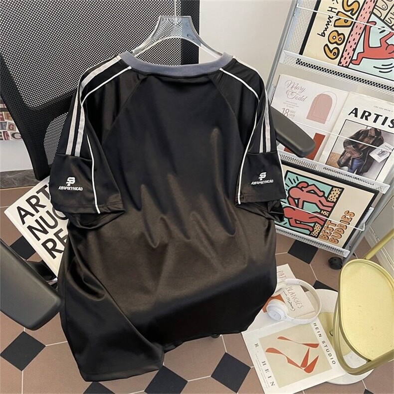 美式V领杠条球服短袖T恤男夏季宽松休闲短裤运动体恤ST547-P41,男装T恤,星座412-3