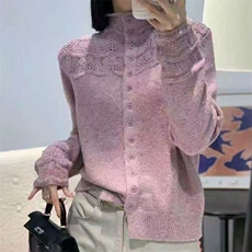 针织开衫女秋冬坑条加厚外套小个子羊毛衫，女装针织衫/毛衣，萱芳婷羊绒