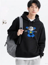 2025年秋季套头长袖时尚灰色带蓝色衣服小熊，女装卫衣/绒衫，花可