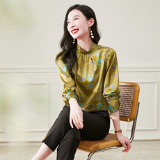 高级感立领真丝衬衫女装长袖春季重磅真丝上衣衬衣气质小衫妈妈，女装衬衫，阿舍尔精品