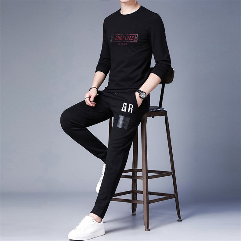 中年运动套装男春秋季爸爸秋装套装圆领卫衣两件套大码运动服时尚,男装休闲套装,电商B212（原钱塘6029）