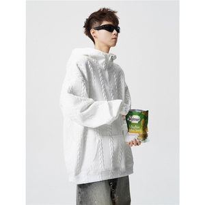 秋冬新款麻花抗皱休闲时尚男女百搭免烫连帽卫衣WY10/特50加绒P60图片