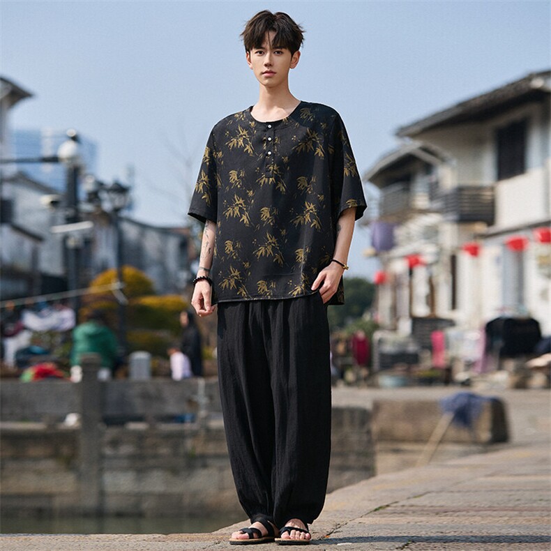 新中式新款短袖T恤提花体恤衫潮风上衣百搭款T2505-P58,男装T恤,电商A227