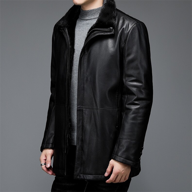 AL28001男式冬季头层绵羊皮水貂内胆派克服皮衣男夹克P1900图片
