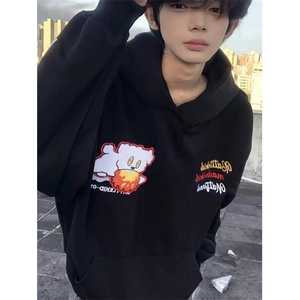 新款时尚卡通小新卫衣男连帽秋冬重磅情侣百搭帽衫上衣 WHT222图片