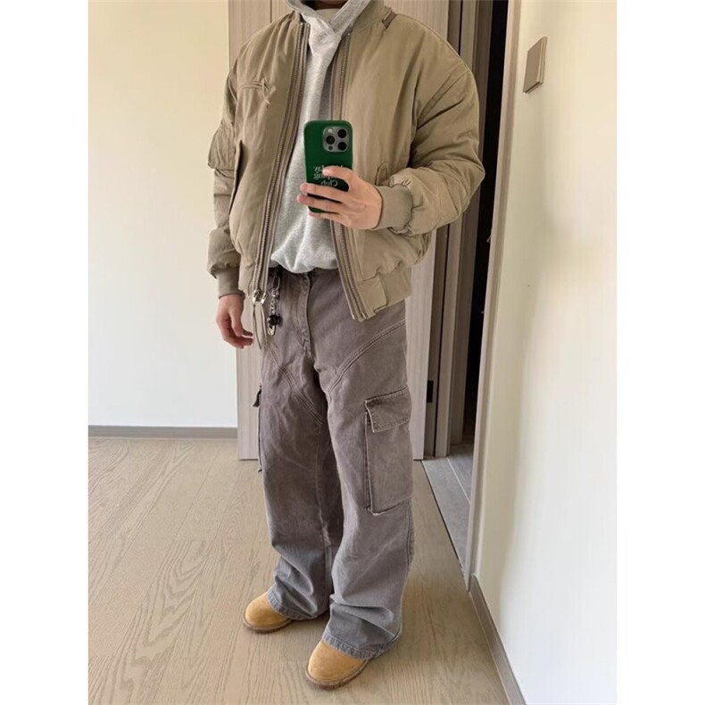 美式复古bomber棒球服秋冬加绒加厚cleanfit短款工装夹克,男装夹克,四季星座505